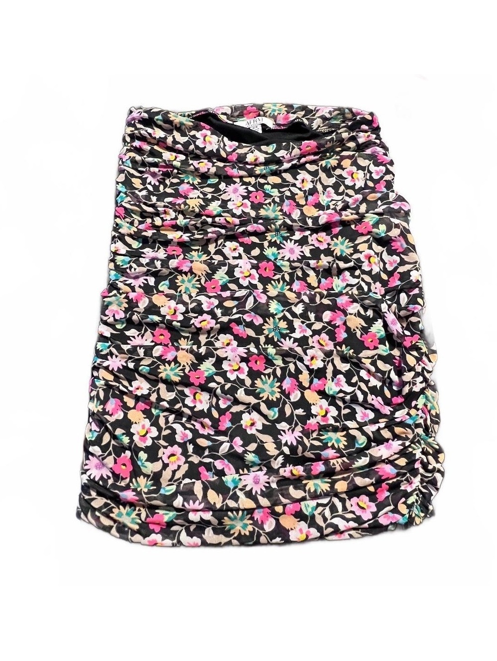 AFRM Los Angeles Floral Ruched Mini Skirt, Size M, Black